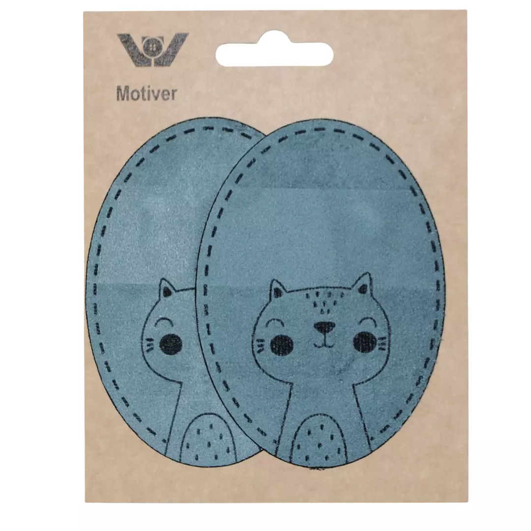Blå katt - Ruskinn - 2stk - Strykemerke