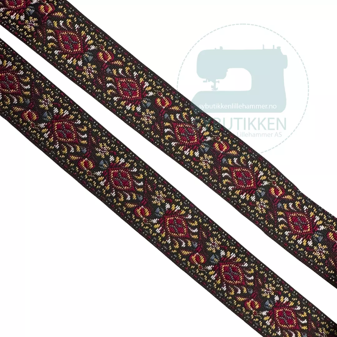 Svart m100 25 000 - 25 mm - Deko/Bunad-bånd