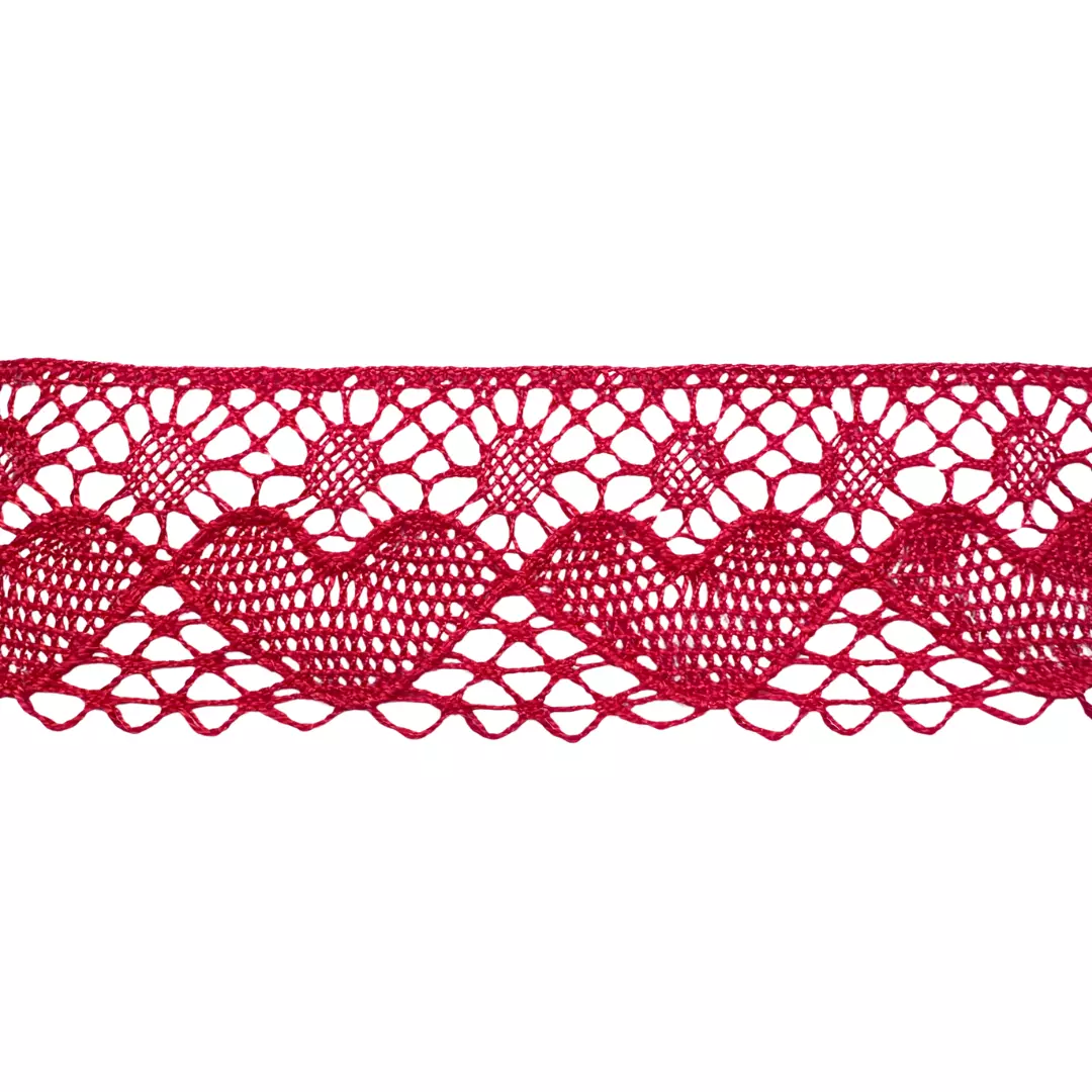 Rød med hjerter - 55 mm - Heklet blonde