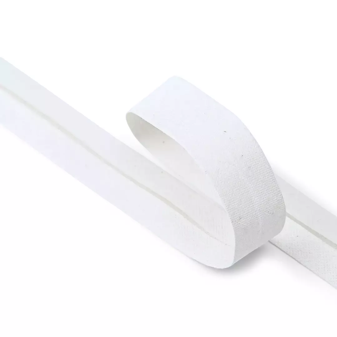 Hvit col.009 – 20 mm – Bomull – Skråbånd