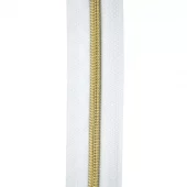 Hvit/Gull Metallook – Glidelås 6mm – metervare