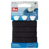 Svart– 12 mmx 3meter – 3 Knapper – Knapphullselastikk