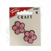 Rosa blomster m/glitter - 25x25mm - Strykemerke