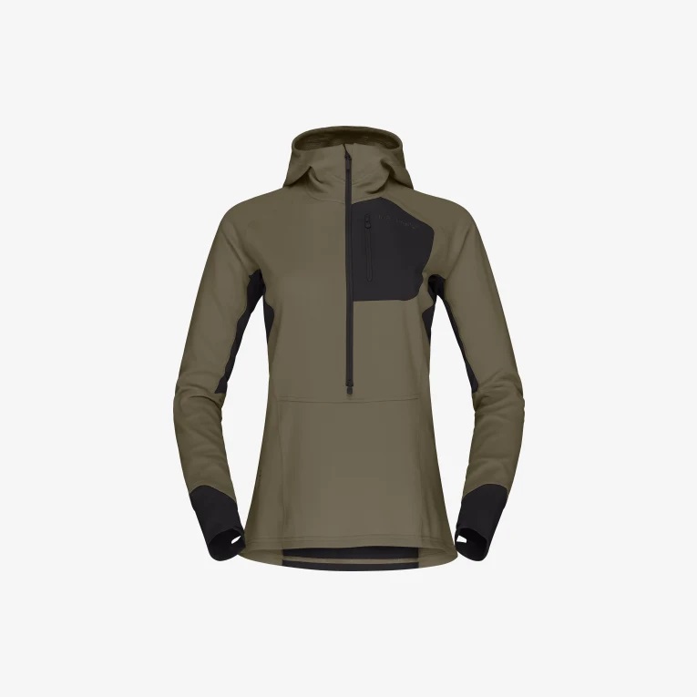 Norrøna Senja warm1 Hood W fleecegenser, olive night
