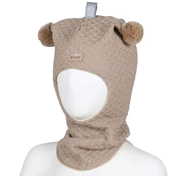 Kivat Balaclava veffelstrikk med skinnlapp, beige