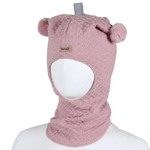 Kivat Balaclava vaffelstrikk med skinnlapp, lys rosa