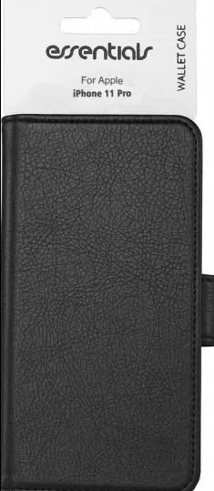 Essentials iPhone 11 Pro, PU wallet 3 cards, Sort