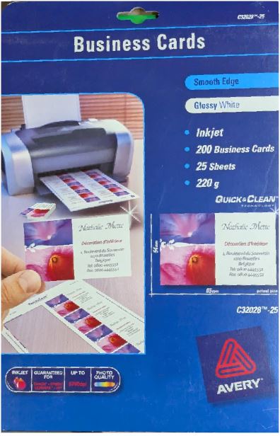 Visittkort lag selv AVERY GLOSSY 220G 200 KORT