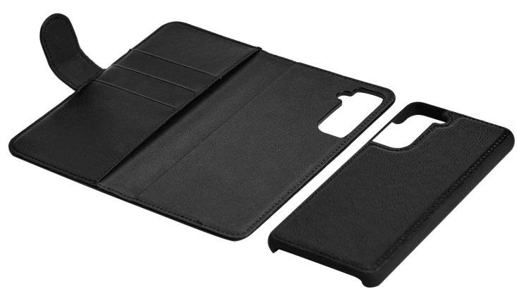 Essentials Samsung S21 PU-lommebok, avtakbar, 3 kort, Svart
