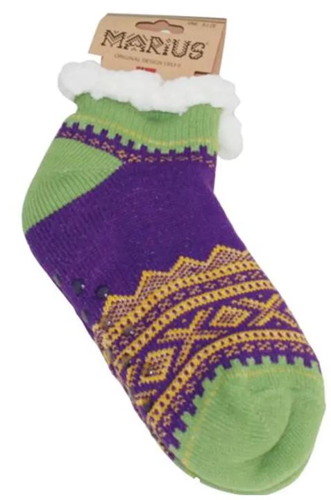 Kosesokk ankel m. Mariusmønster,dyp lilla/oker/grø