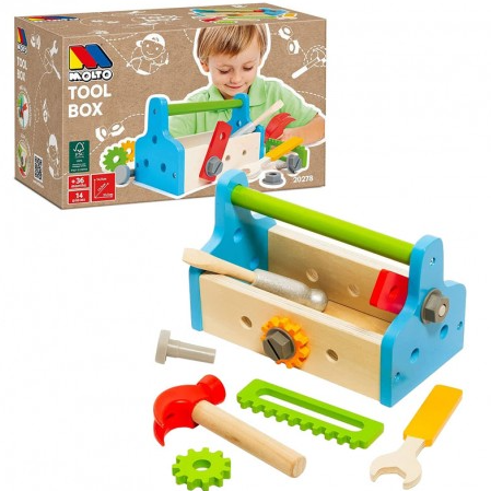 WOODEN TOOL BOX WITH 11 ACC.