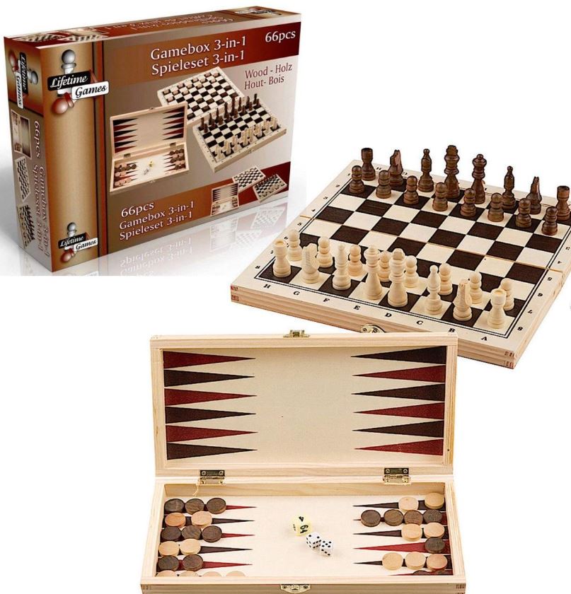 Klassisk spillboks Sjakk, backgammon og  Dam