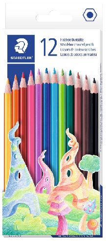 STAEDTLER Farget blyant sekskantet 12 ass farger