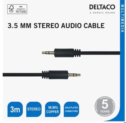 Deltaco Audio cable, 3.5mm, gold-plated, 3m, black