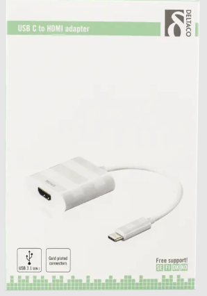 DELTACO USB 3.1 til HDMI adapter, USB type C han - HDMI, 4K, UltraHD, hvit
