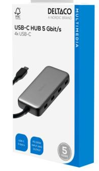Deltaco USBC-HUB204 interface hub USB-hub - 4 porter - Grå