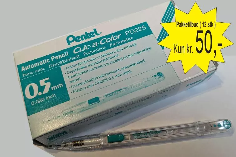 Pentel Clic-a-color 12 stk trykkblyanter inkl. bly farge grønn 0,5mm