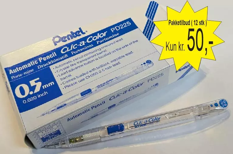 Pentel Clic-a-color 12 stk trykkblyanter inkl. bly farge blå 0,5mm