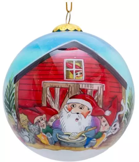 Julekule, håndmalt, grøtfest ved låven