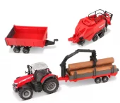 Massey Ferguson 8740S Gårdstraktor med 3 hengere Bburago