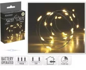 LED lyslenke sølv 100 lys Timer 5 meter Batteri:3xAA Timer:6-18t Innendørs