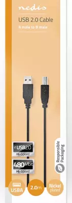 Kabel Nedis USB-A til USB-B 2m