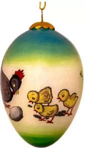 Påskeegg, håndmalt, høne med kyllinger