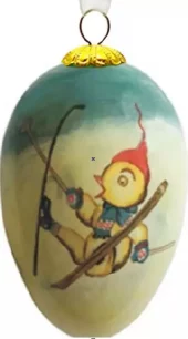 Påskeegg, håndmalt, kyllinger som faller på ski