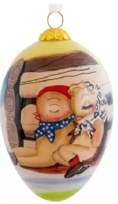 Påskeegg, håndmalt, Kyllingen på skitur