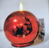 Rød kule med stjerner LEDlys 10CM