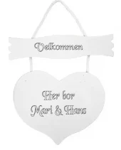 Hjerteskilt hvit tre inkl. navn