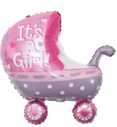 Folieballong Barnevogn Rosa