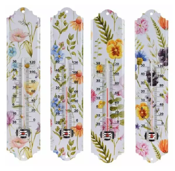 Termometer 29,5 cm metall blomst pr.stk