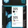 305 HP tri color & black ink cartridge combo 2-pac