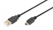 USB-A to Mini-B cable 3 m USB 2.0, Black,  DIGITUS