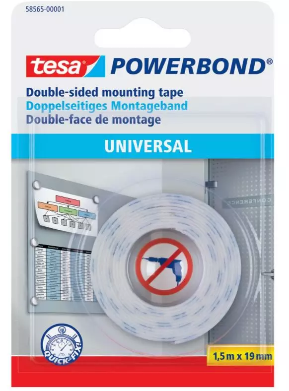 Tape TESA powerbond dobbelsid. 19mmx1,5m