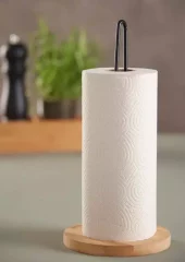 Kjøkkenrullholder 30cm bambus og sort metall