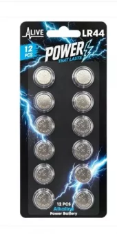 Batteri alive knappcelle lr44 1.5v 12pk