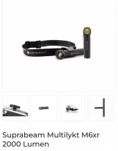 M6XR,200LM, 1X LI-ON18650/3000MAH, PANDEBÅND MED ADAPTER USB KABEL SELVKLEBENDE HJELMADAPTER