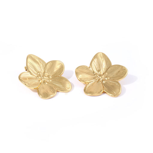 Maebry - Statement Flower Stud Earrings Gold Stain - Gold