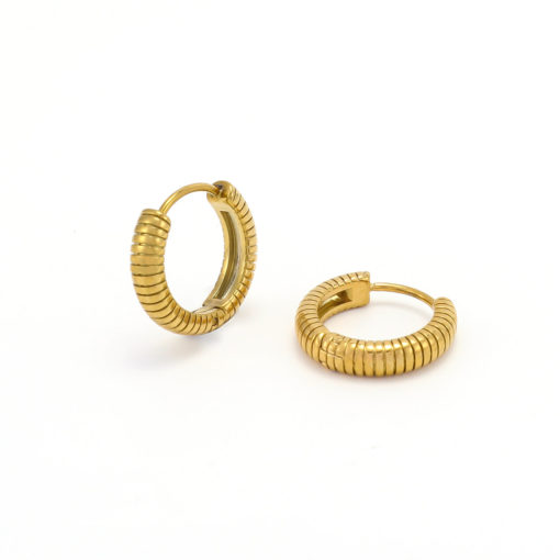 Vivia - Ribbed Hoop Earrings Stainless Steel - Gold