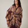 LEXINGTON - RECYCLED WOOL BLEND PONCHO, BEIGE/DARK RED CHECK
