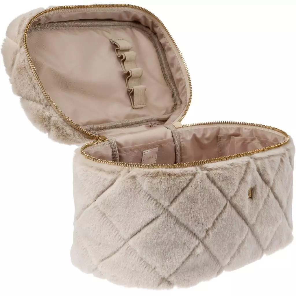 Dark - Faux fur quilted vanity bag large