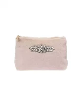 Dark - Faux fur standing pouch crystal