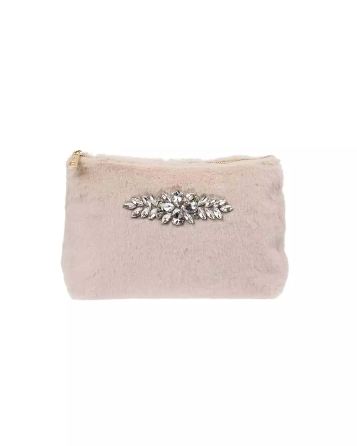 Dark - Faux fur standing pouch crystal
