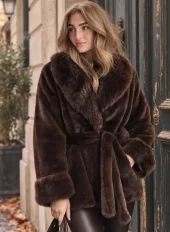 Nectar - Velvet fur jacket med belte