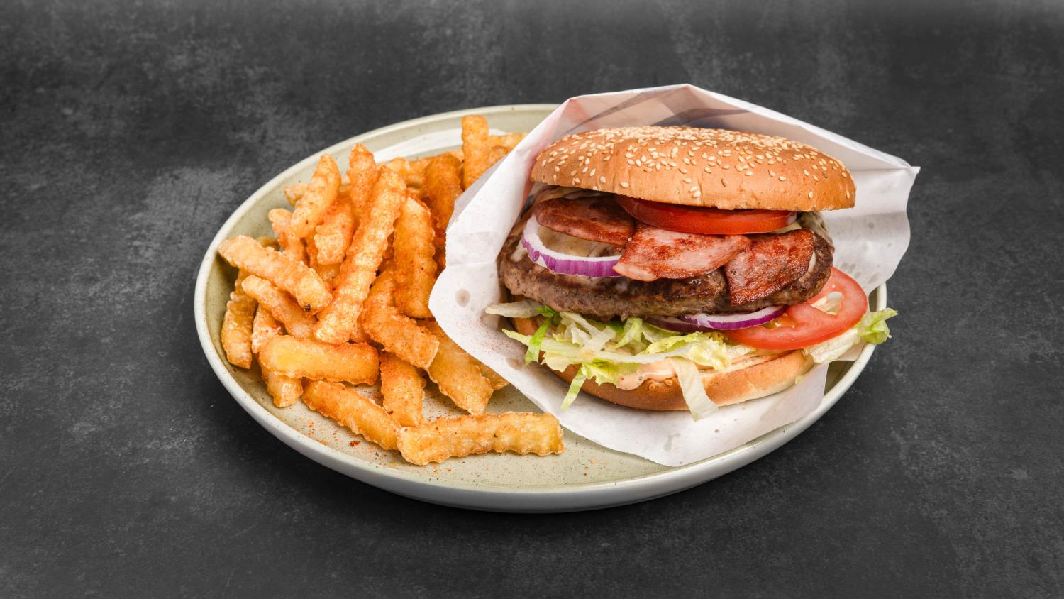 Love stake burger 120g m/ drikke og pommes