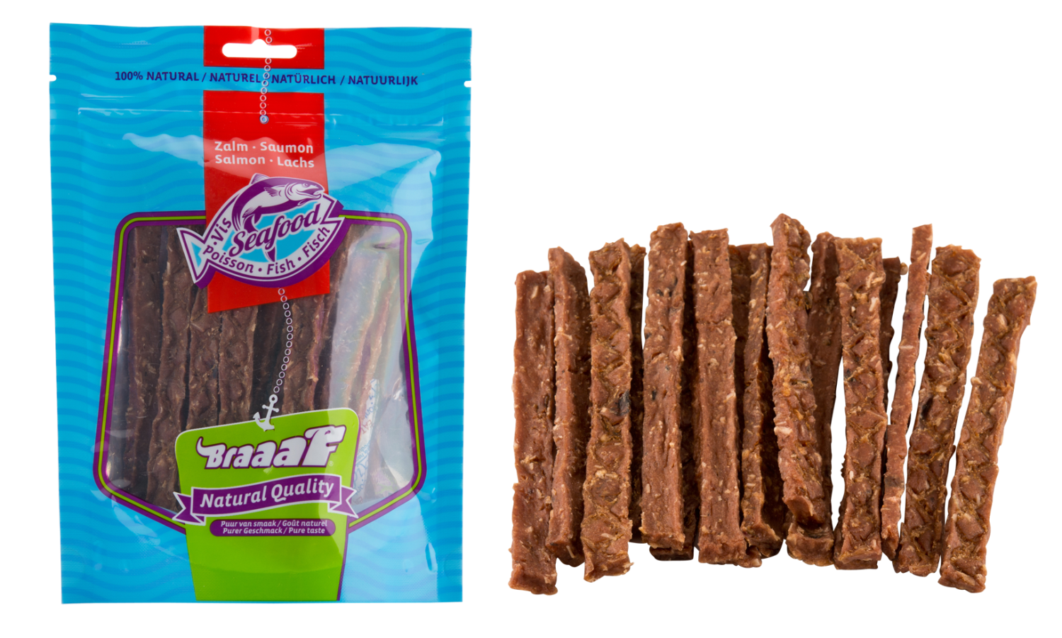 Braaaf Seafood Fish Strips Salmon 70g, 12cm