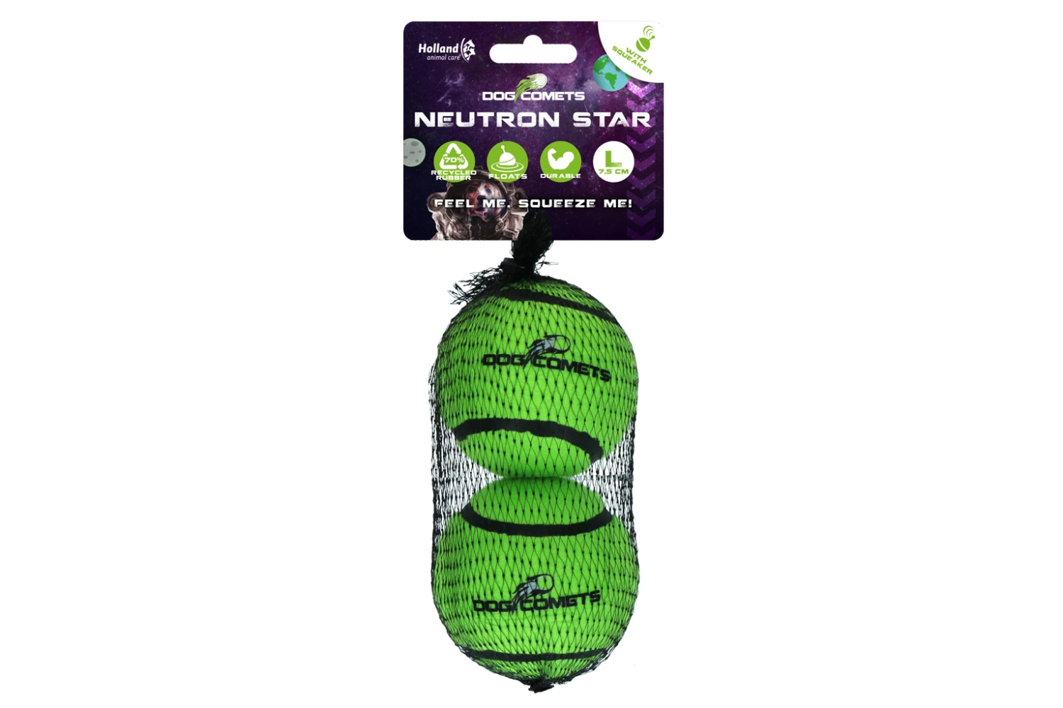 Dog Comets Neutron Star Tennis Ball With Squeaker L Green (2-pack)