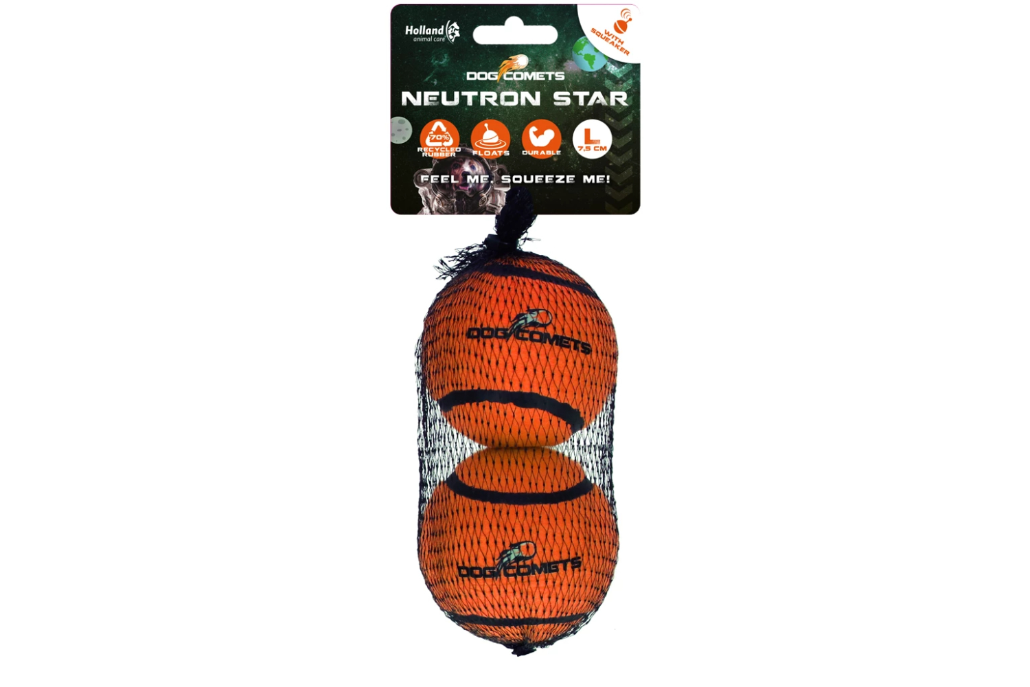 Dog Comets Neutron Star Tennis Ball With Squeaker L Orange (2-pack)